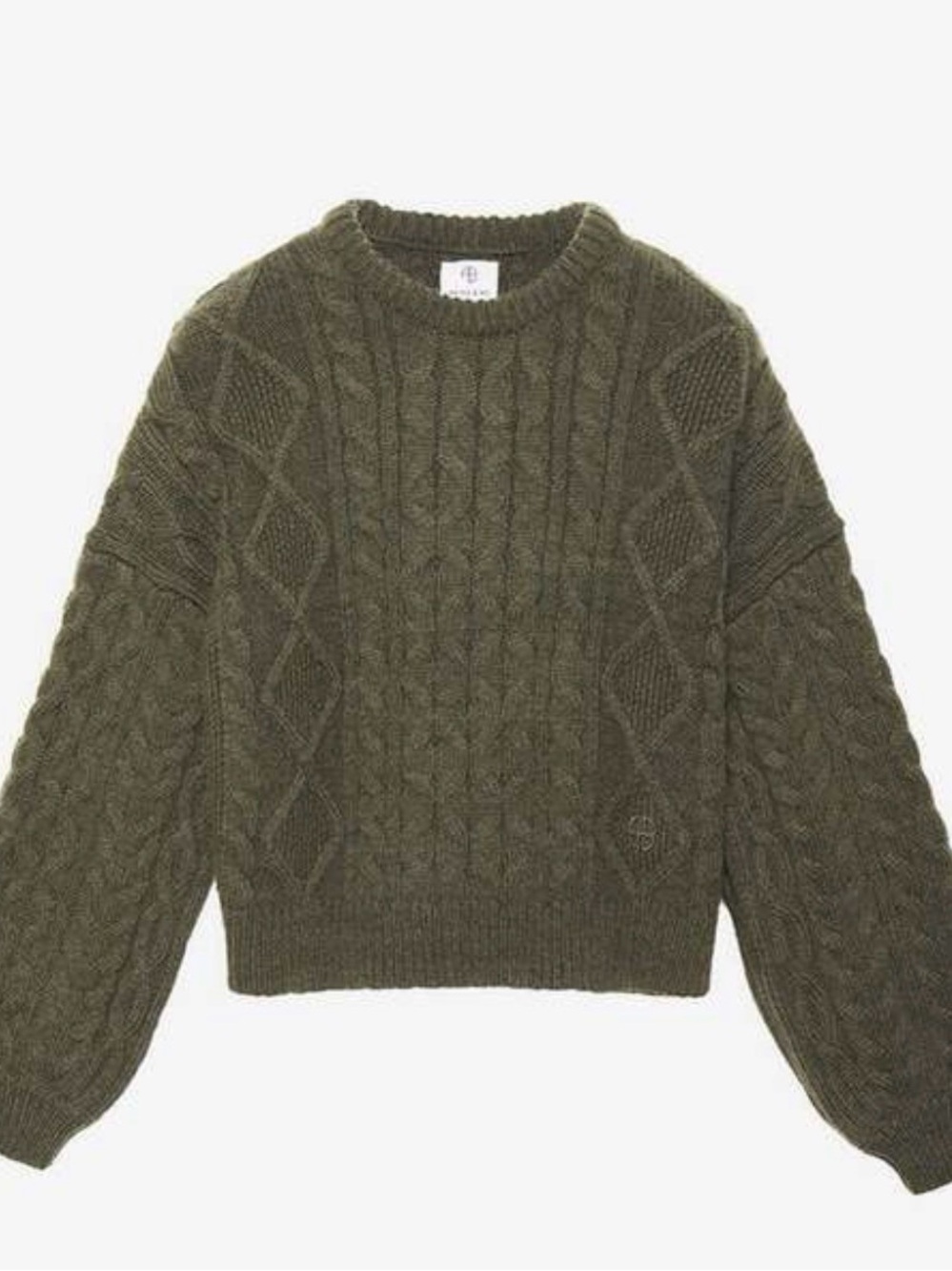 Anine Bing Irina Cable-Knit Crewneck Sweater